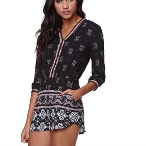 Kendall & Kylie Pants - Kendall &  Kylie Black Printed Button Down Romper